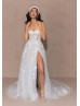 Sweetheart Neck Ivory Lace Tulle High Slit Sexy Wedding Dress